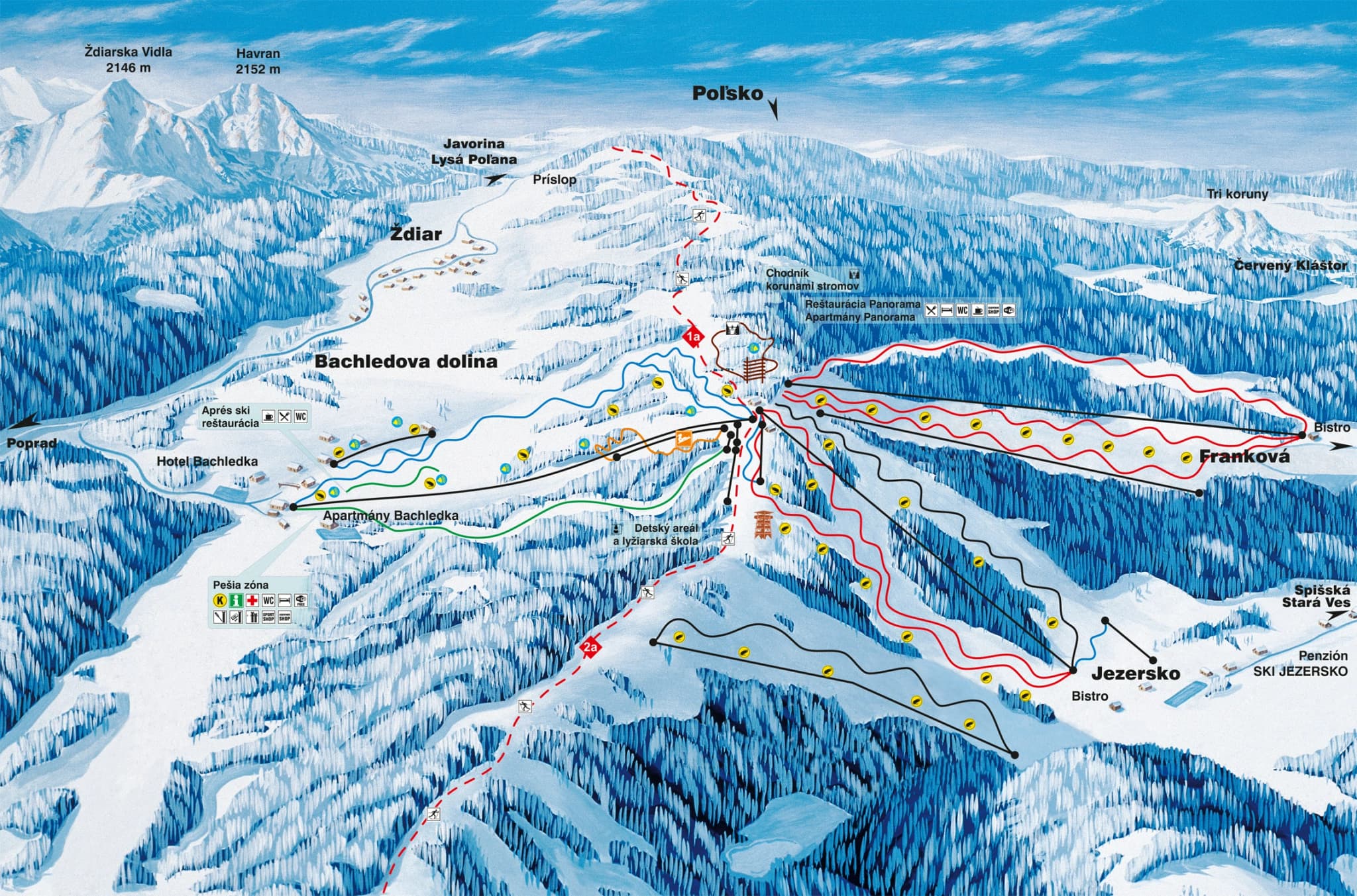 Ski Bachledova - lyžiarske stredisko v okolí Apartmánov Terra, vzdialenosť 25 km - Rodinné lyžiarske stredisko s panoramatickými výhľadmi na Tatry a Pieniny.