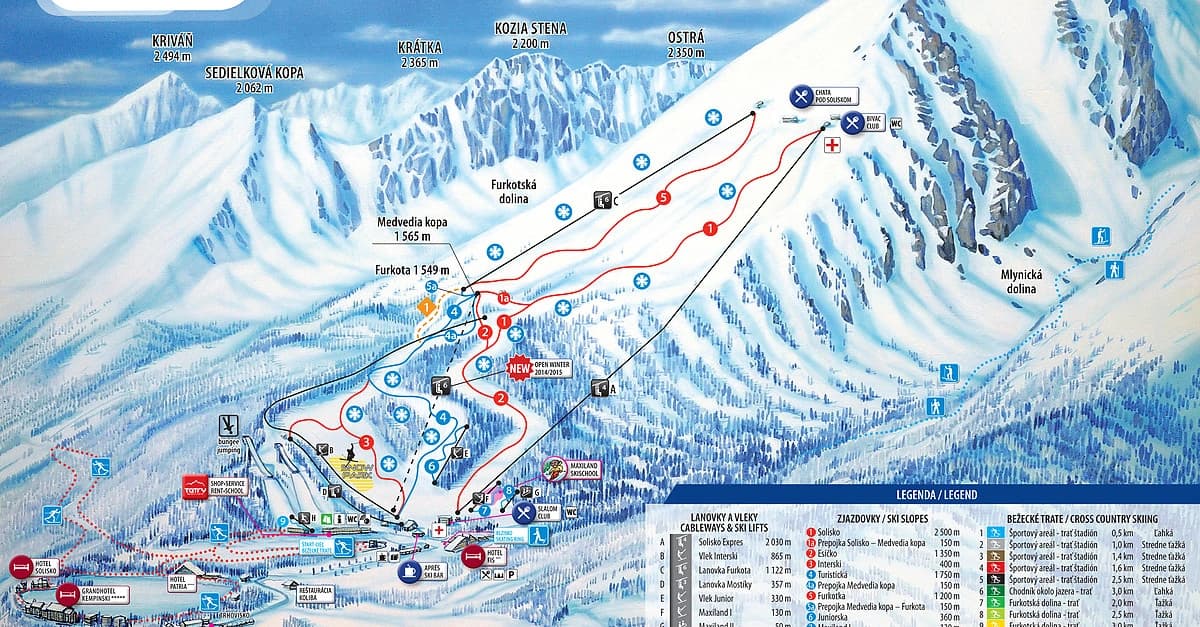 Štrbské Pleso - lyžiarske stredisko v okolí Apartmánov Terra, vzdialenosť 20 km - Najznámejšie lyžiarske stredisko vo Vysokých Tatrách s rôznymi náročnosťami zjazdoviek.